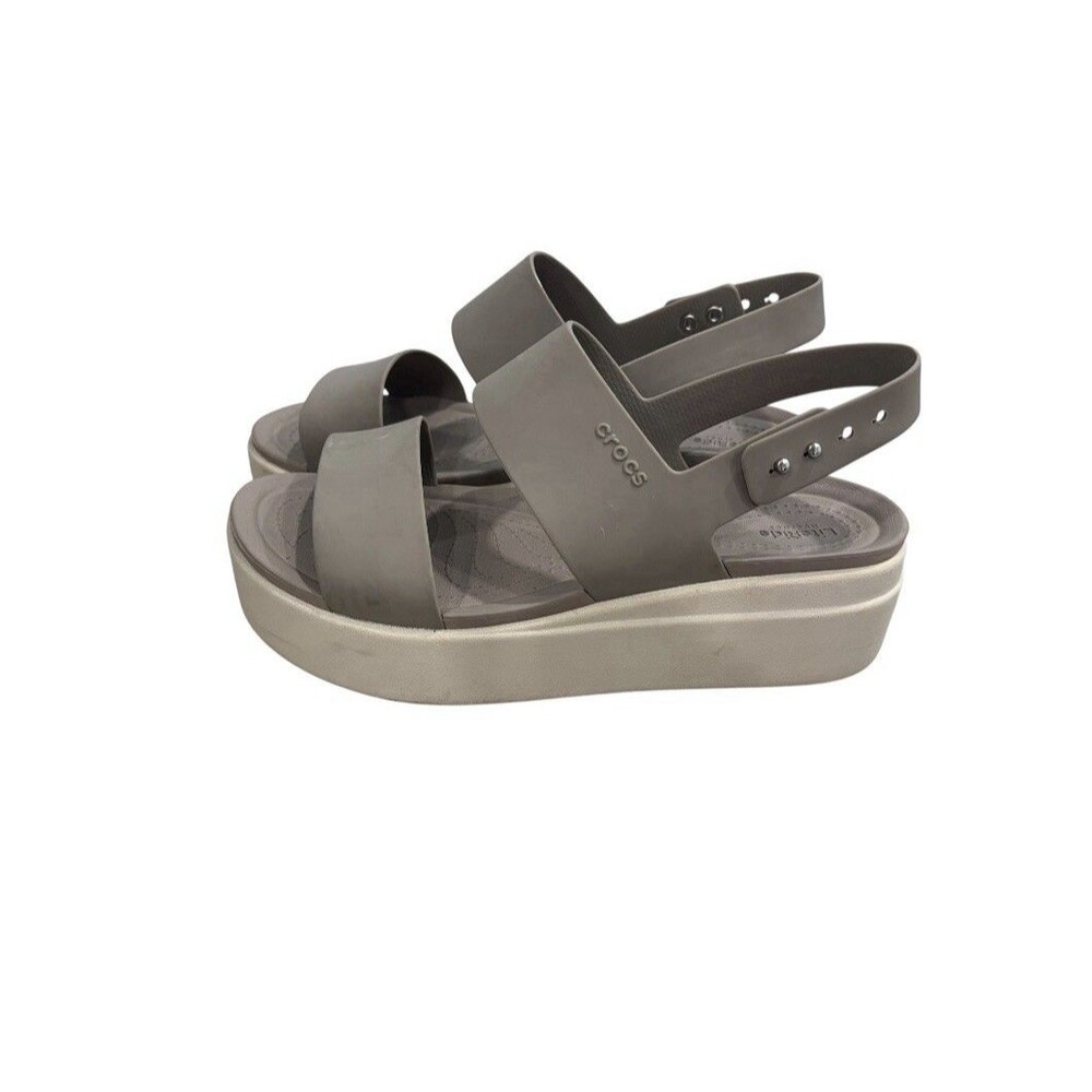 Crocs Brooklyn Womens 7 Tan Slingback Open Toe Low Wedge Strappy Sandals
